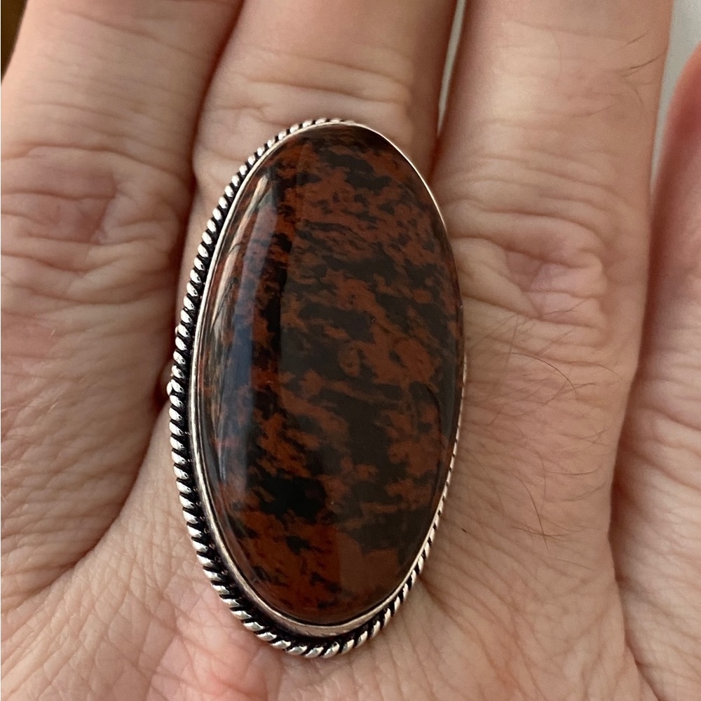 Mahogany Obsidian Gemstone Statement Ring, .925 Sterling Silver overlay. - Picture 3 of 6